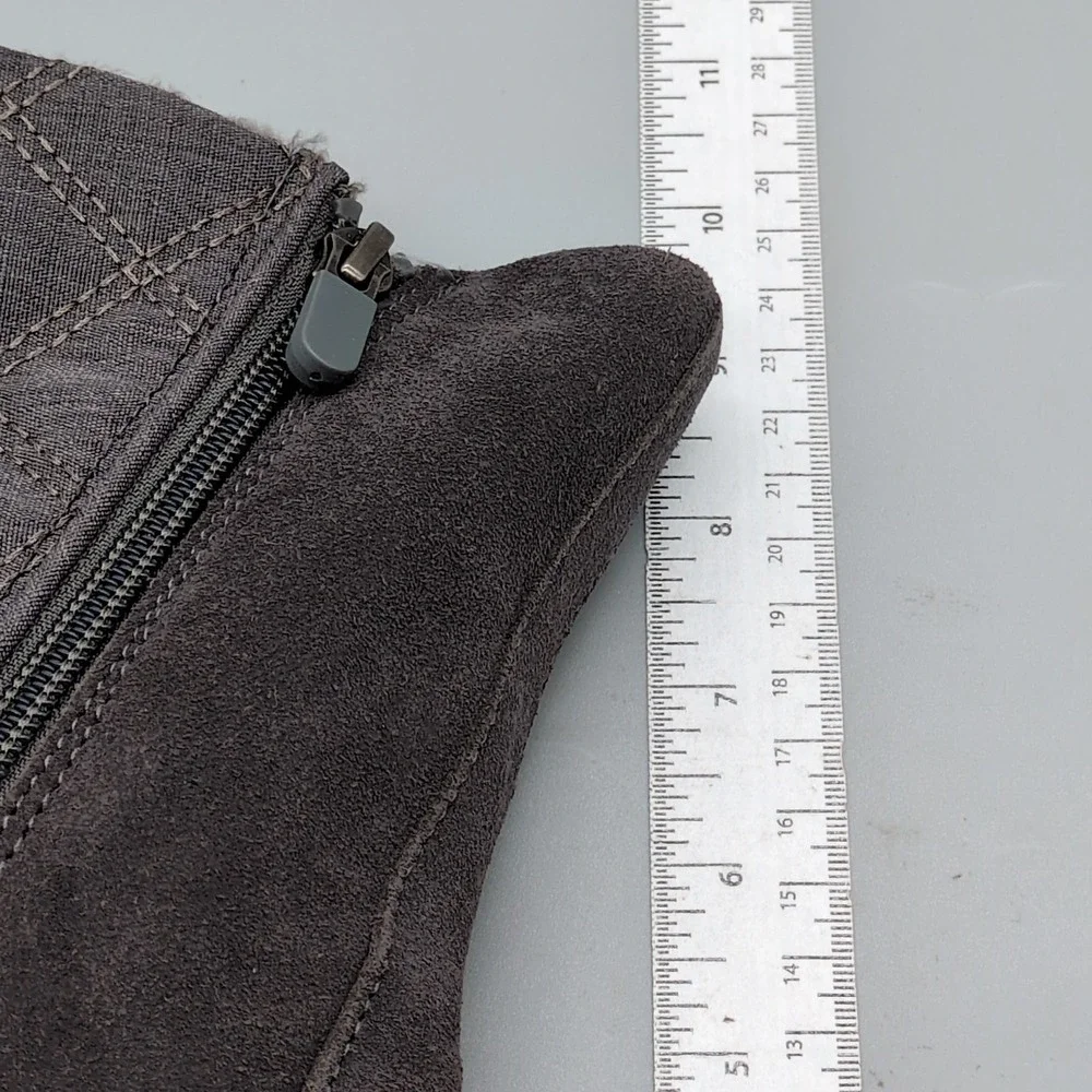 Lands End Shoes Womens Gray 6.5 Suede Winter Boots Quilted Side Zip 503405